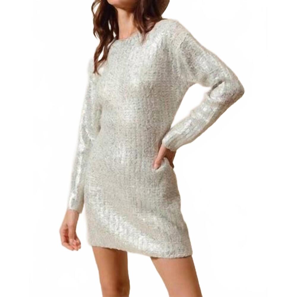 NEW SO ME mindy metallic holiday sweater dress in silver